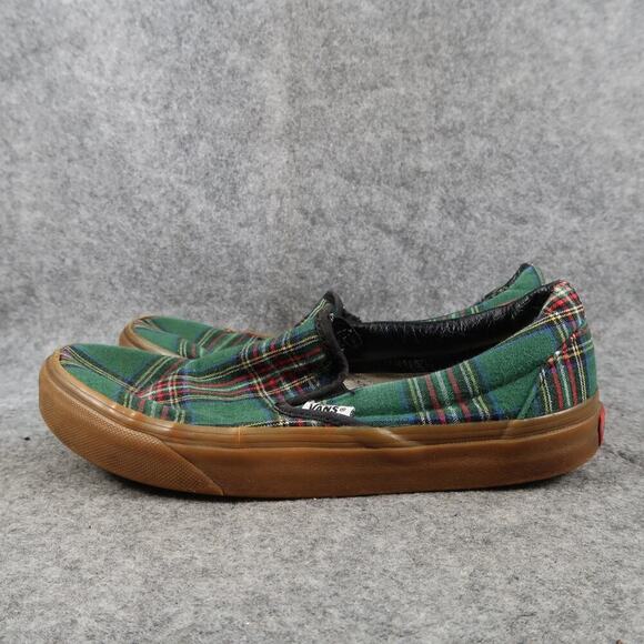 Vans Shoes Womens 7.5 Classic Slip On Plaid Canvas Casual Skate Green Red Flat - Picture 4 of 12